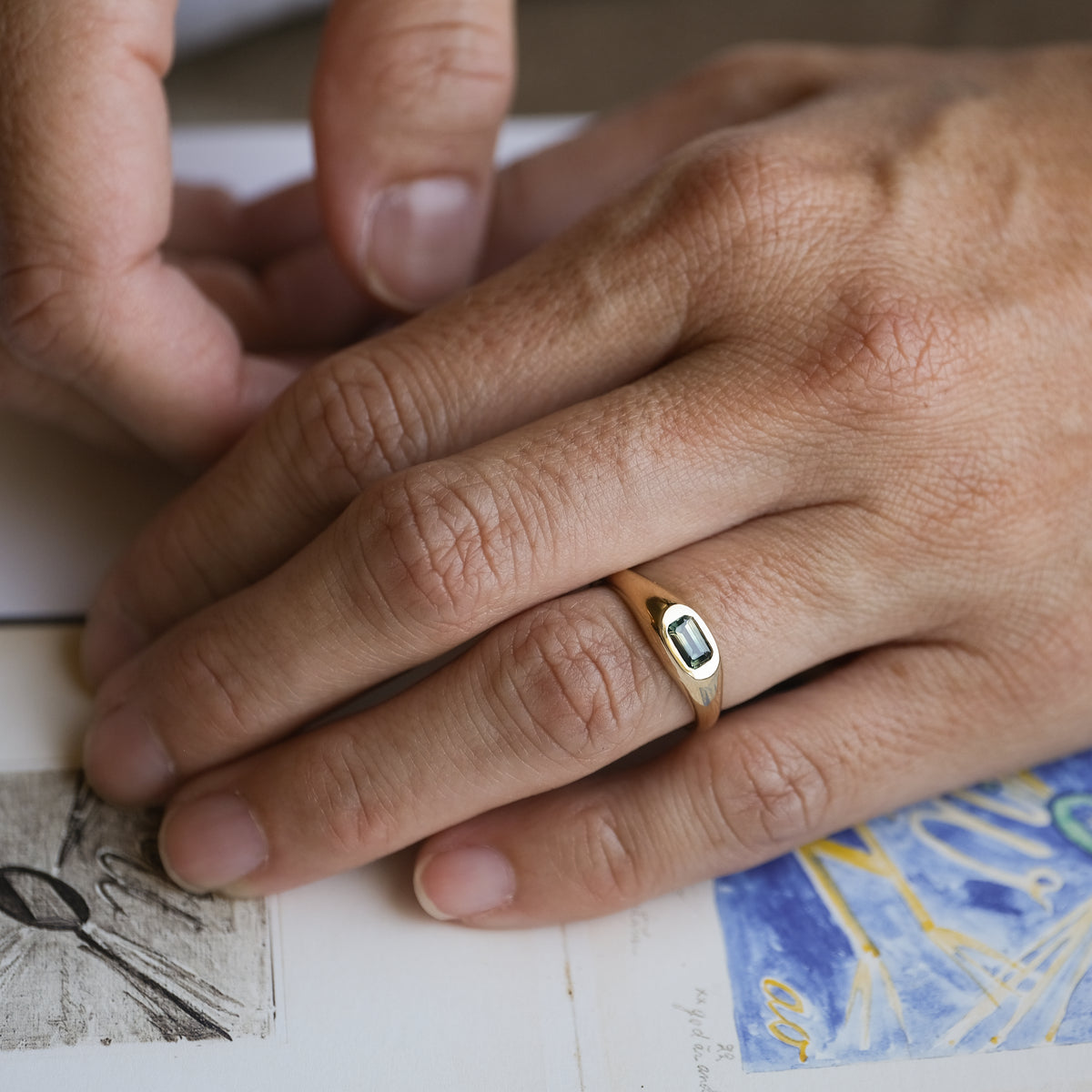 Emerald Cut Bi-color Sapphire Ring | OOAK