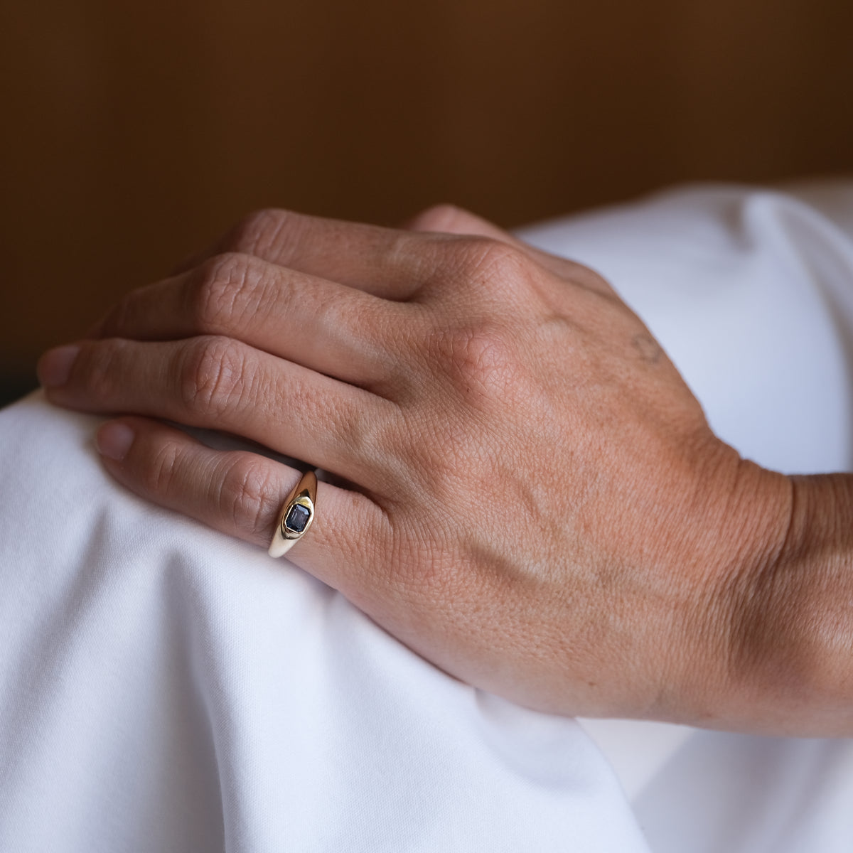 Emerald Cut Bi-color Sapphire Ring | OOAK