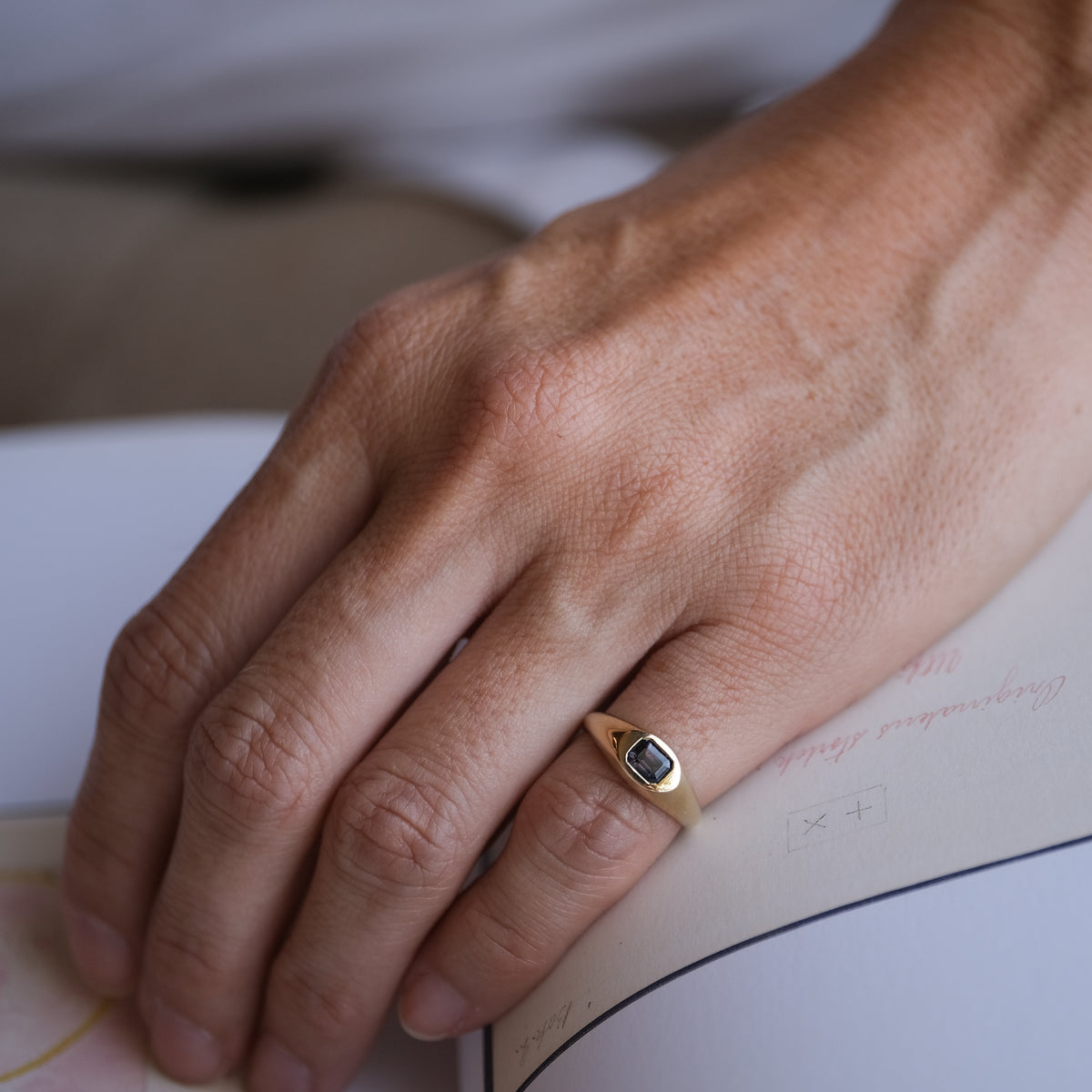 Emerald Cut Bi-color Sapphire Ring | OOAK