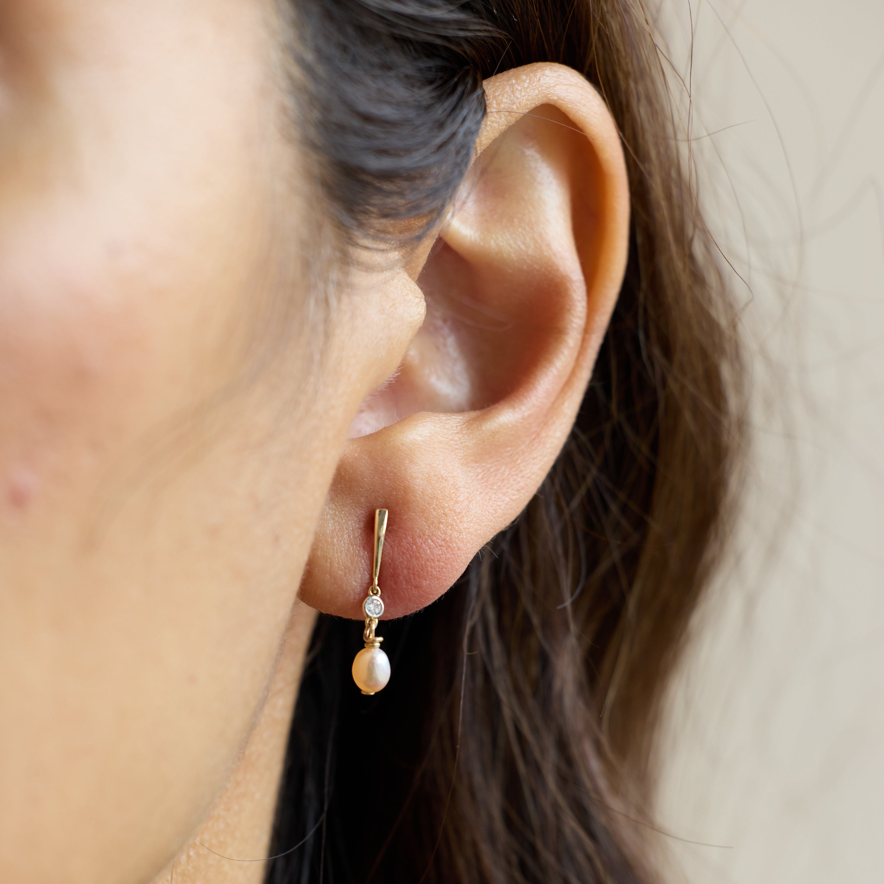 Blush Pearl Diamond Earring | OOAK