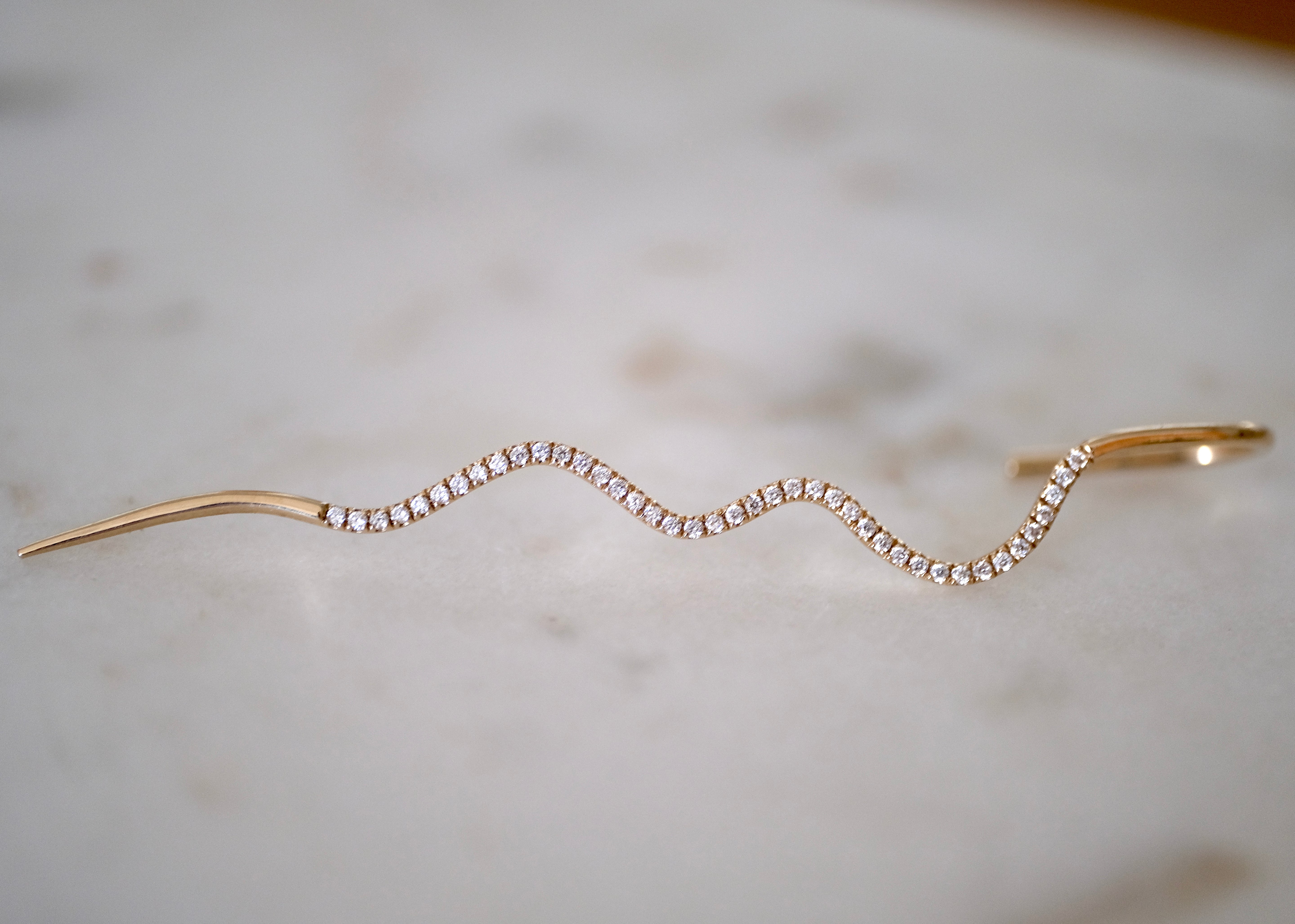 LABULGARA Pave Diamond Wave Needle Earring