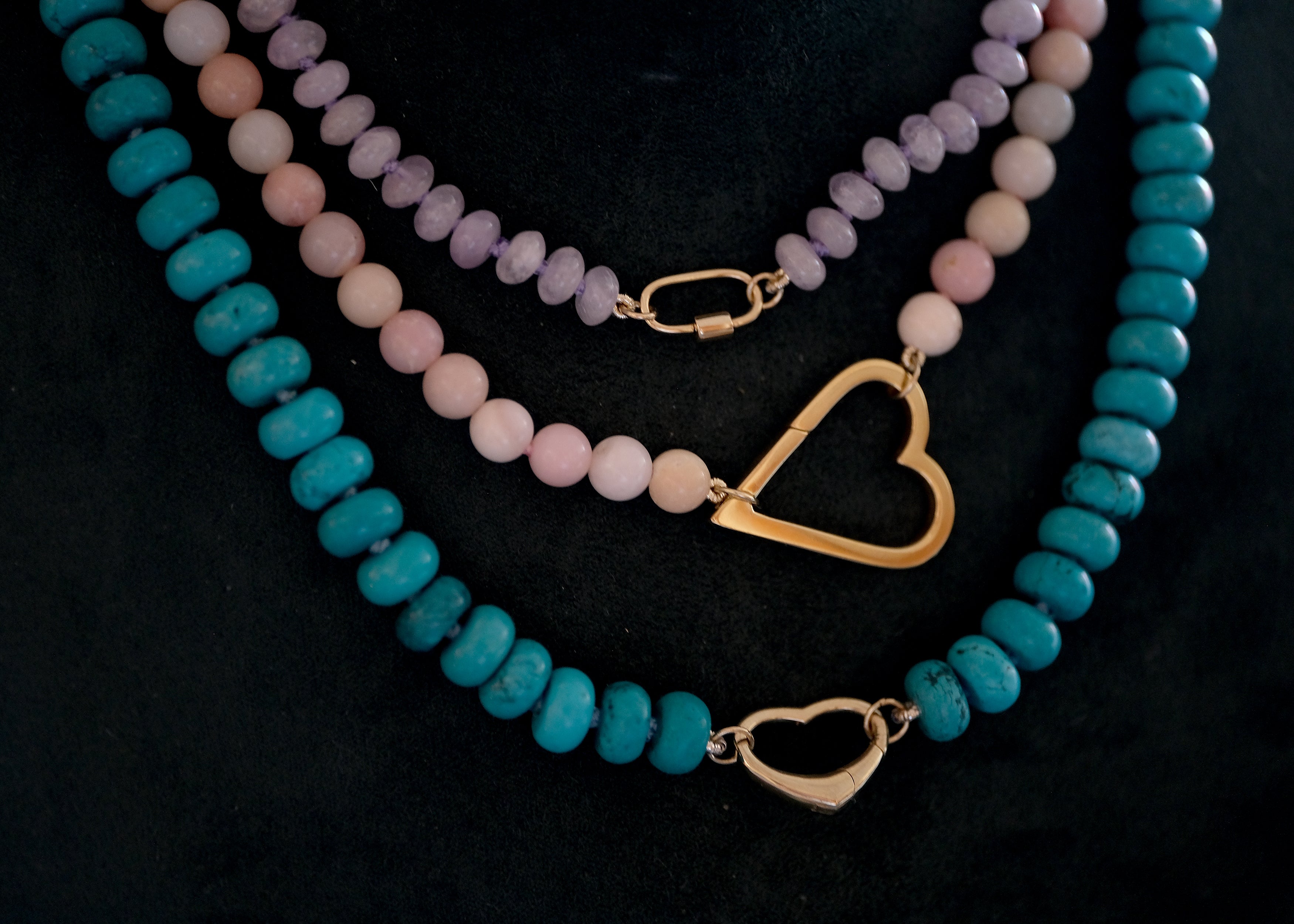 Pink Opal Heart Carabiner Necklace | OOAK