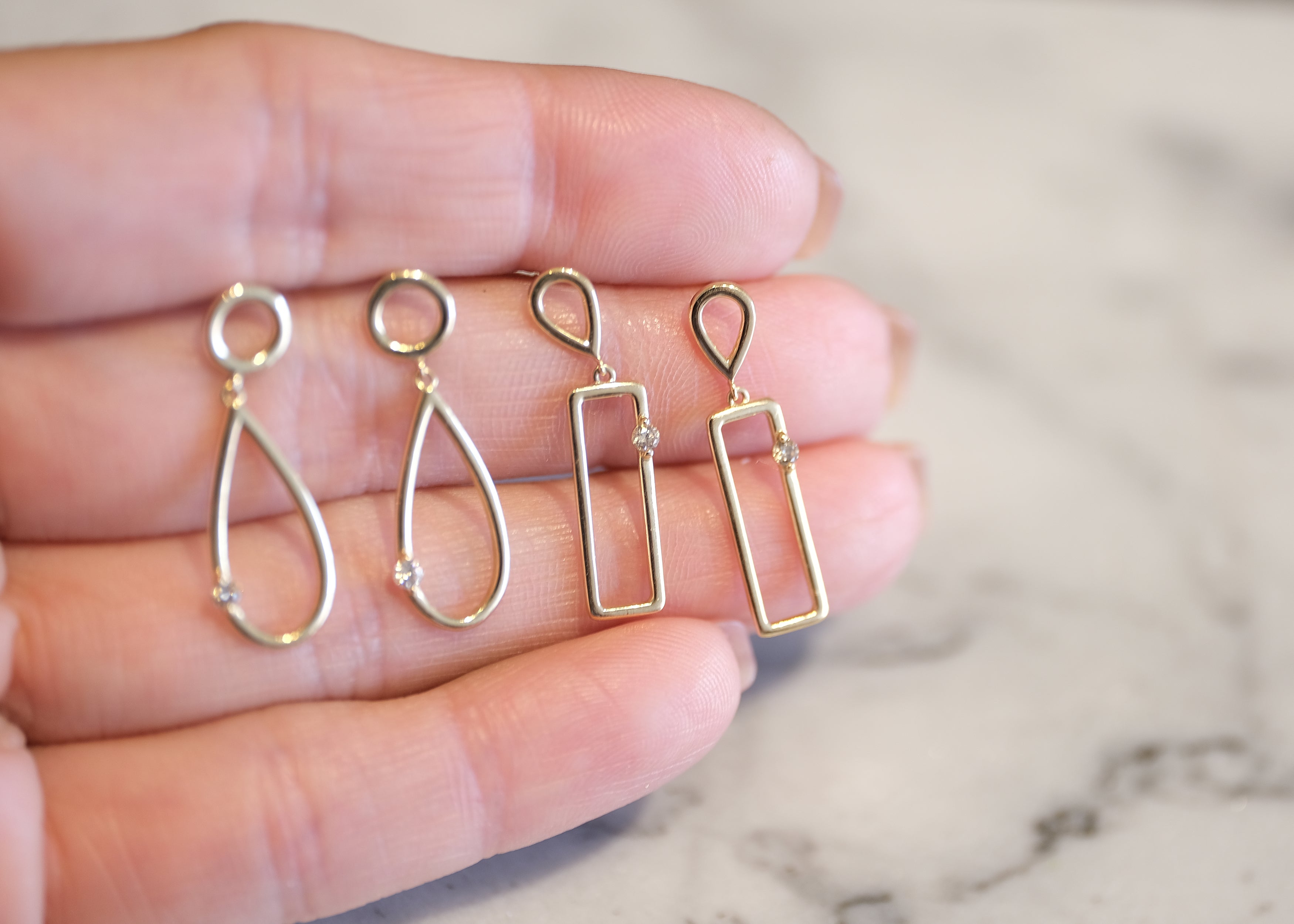 Diamond Geometric Drop Earring | OOAK