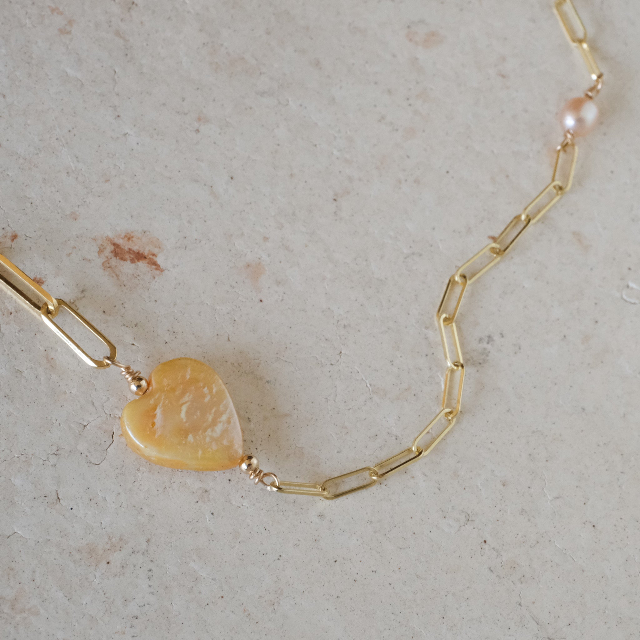 Mixed Brick Pearl Heart Necklace | OOAK