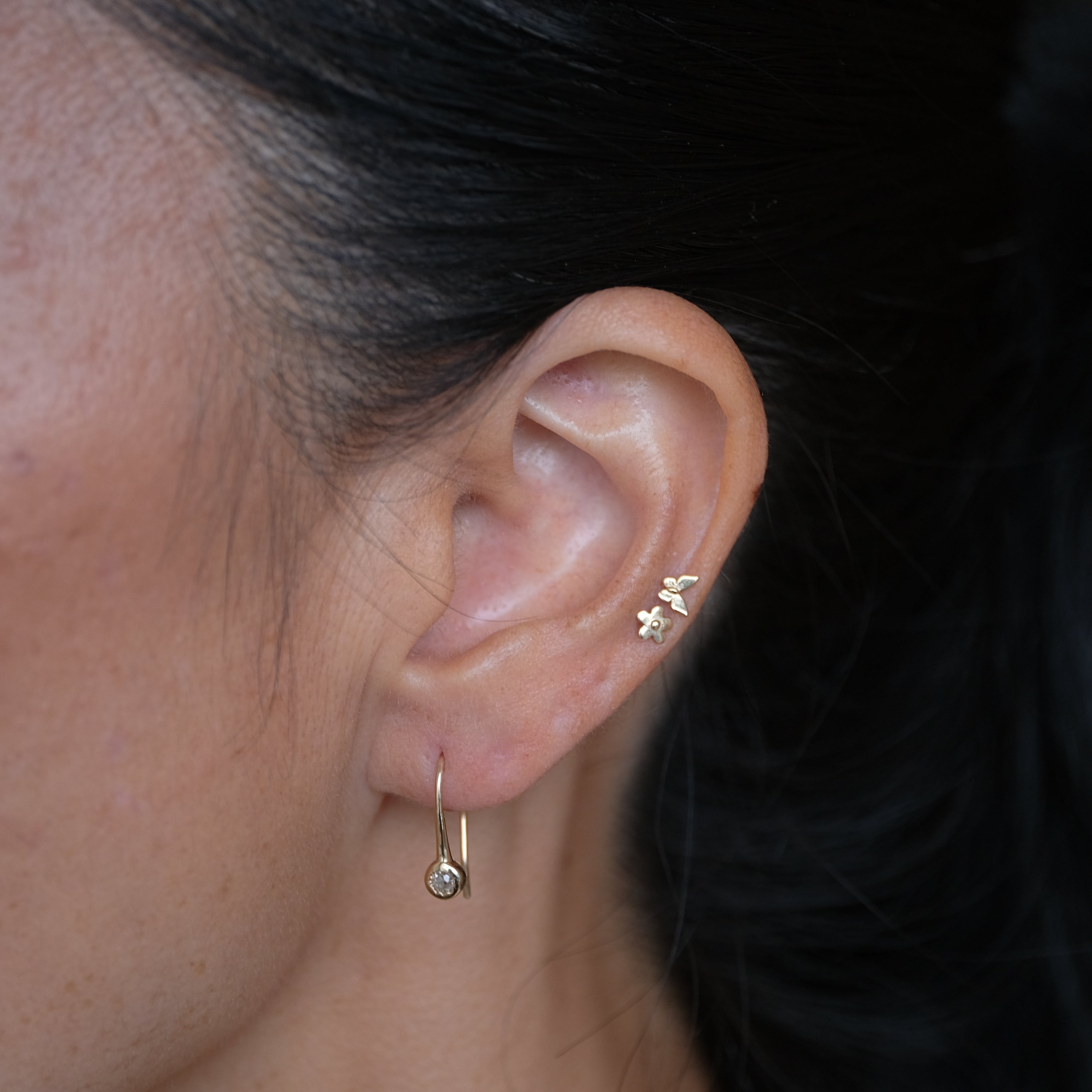 Old Mined Diamond Organic Bezel Earrings | OOAK