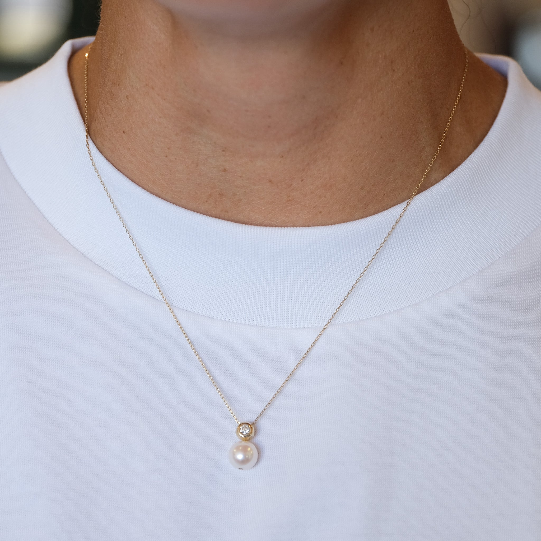 Floating Diamond Pearl Necklace | OOAK